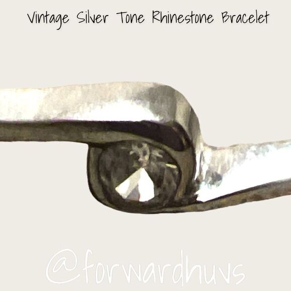 Silver Tone Hinge Bracelet with Single Glass Rhinestone - Picture 7 of 12